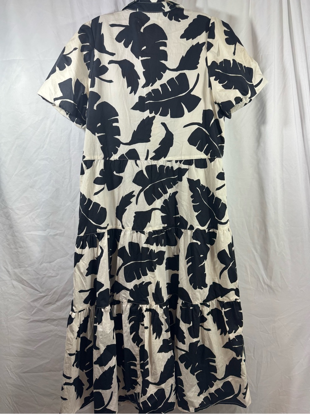 Brochu Walker Black and White Leaf-Print Tiered Maxi Dress L - Picture 3 of 9